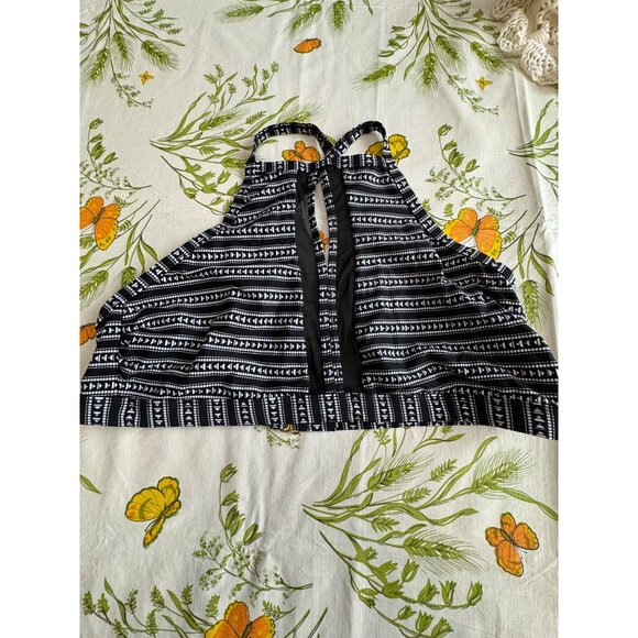 Time And Tru  Halter Bikini Top Black & White Tribal Print With Mesh Size 1X NWT - Picture 1 of 7